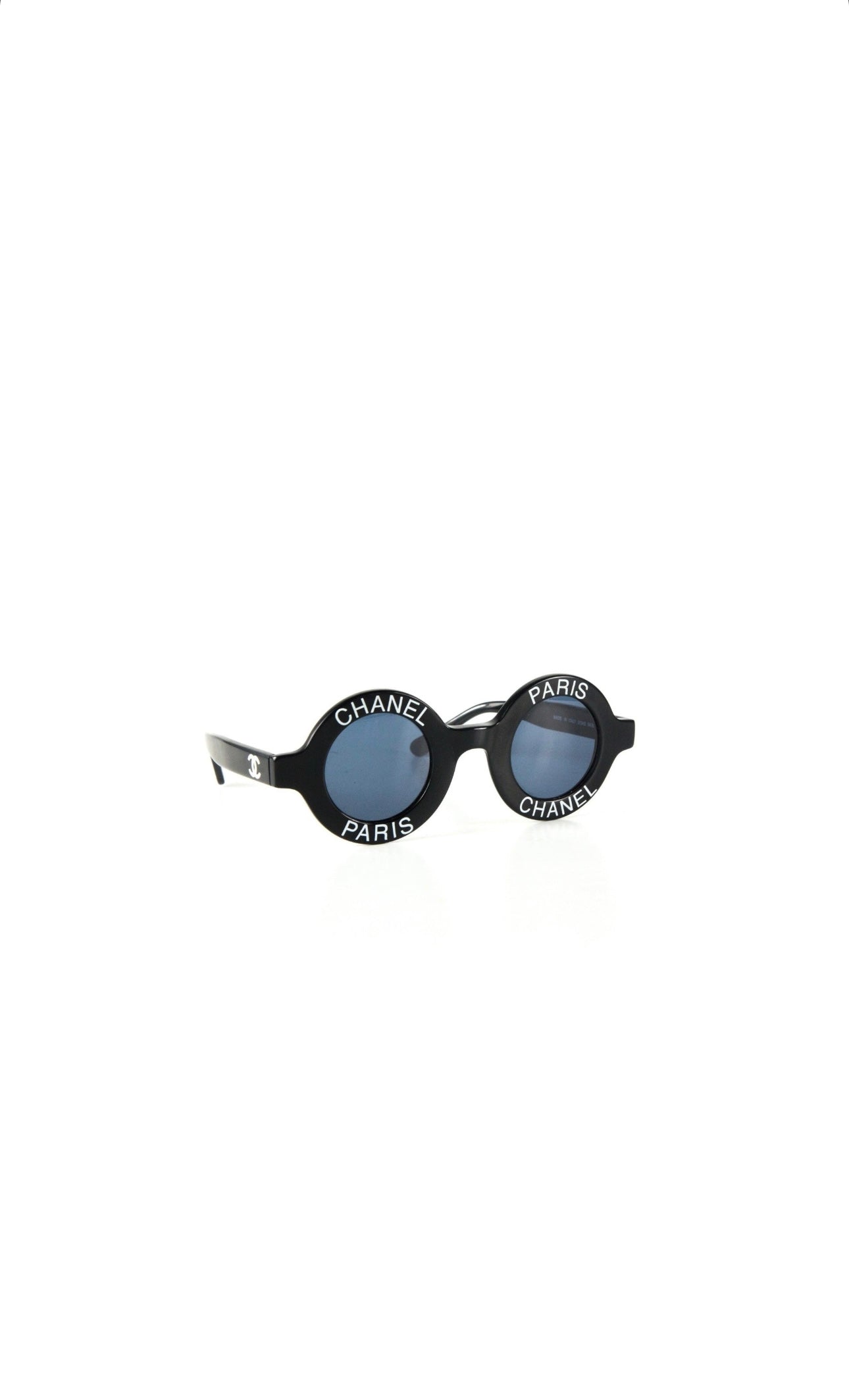 Vintage 1993 Black PARIS CC Logo Round Plastic Sunglasses