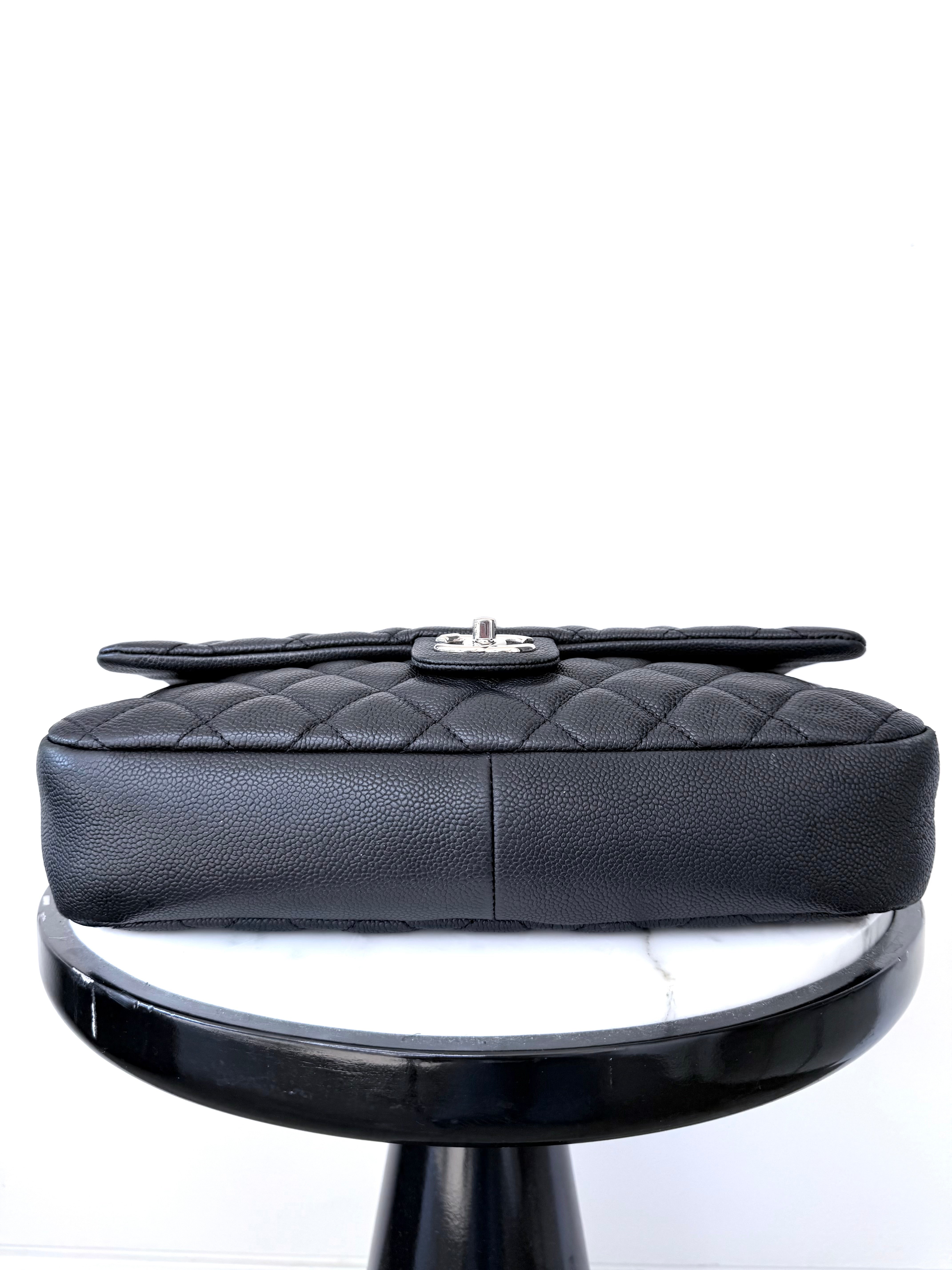 Black Quilted Caviar Jumbo Easy Flap Bag Good Condition