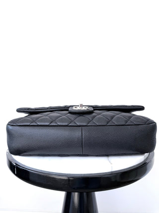 Black Quilted Caviar Jumbo Easy Flap Bag Good Condition