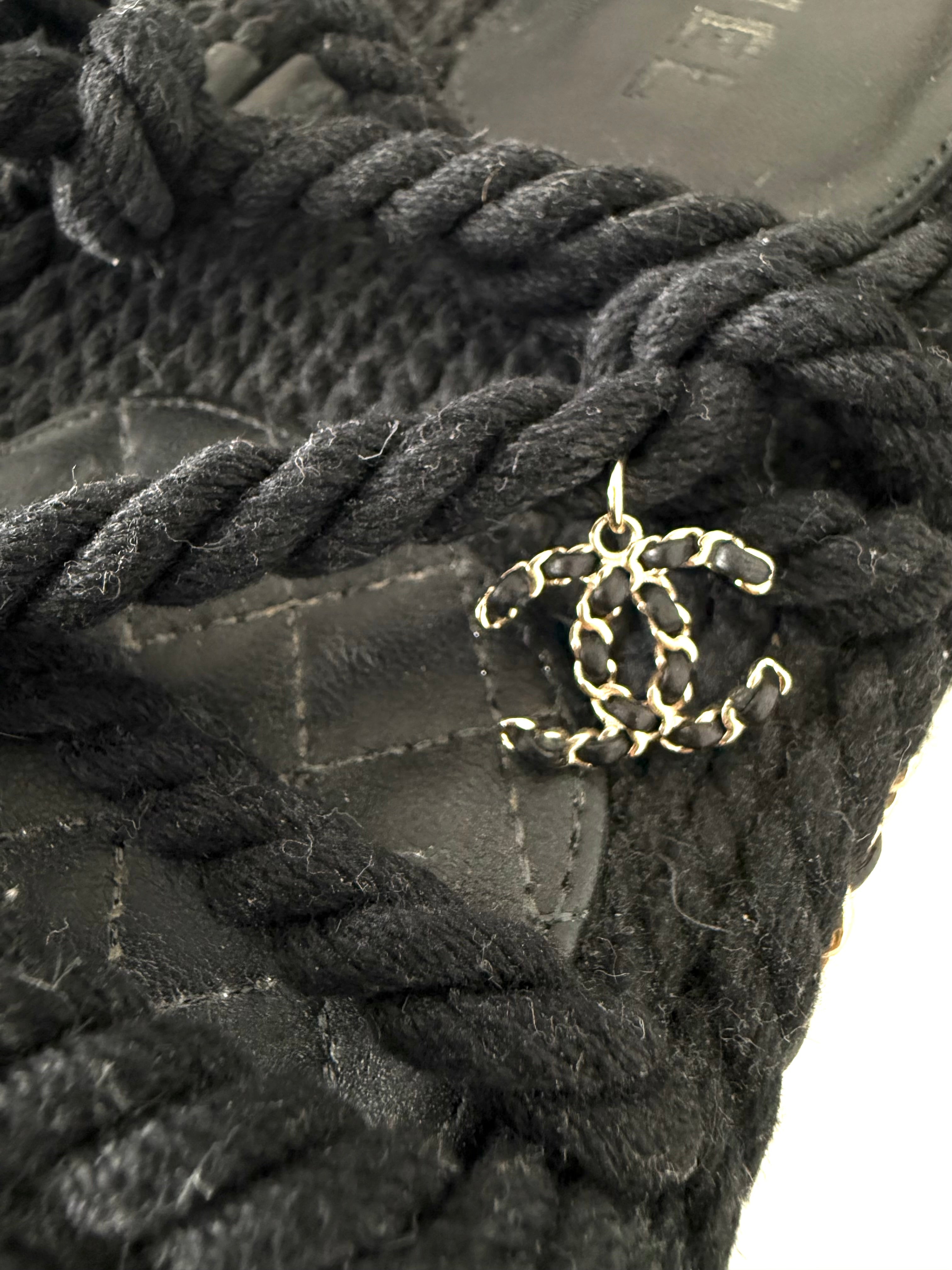 Chanel Black Lambskin Cord Chain CC Sandals