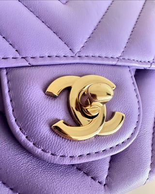 Purple Chevron Lambskin Mini Rectangular Flap Bag