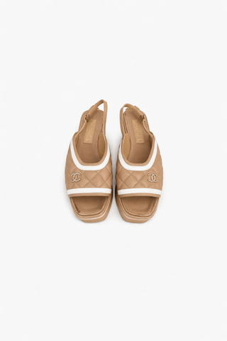 Chanel Beige Quilted Platform Slingback’s BRAND NEW SIze 37