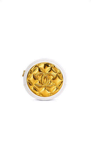 Round Quilted Gold Metal Mini Clutch w Chain Bag