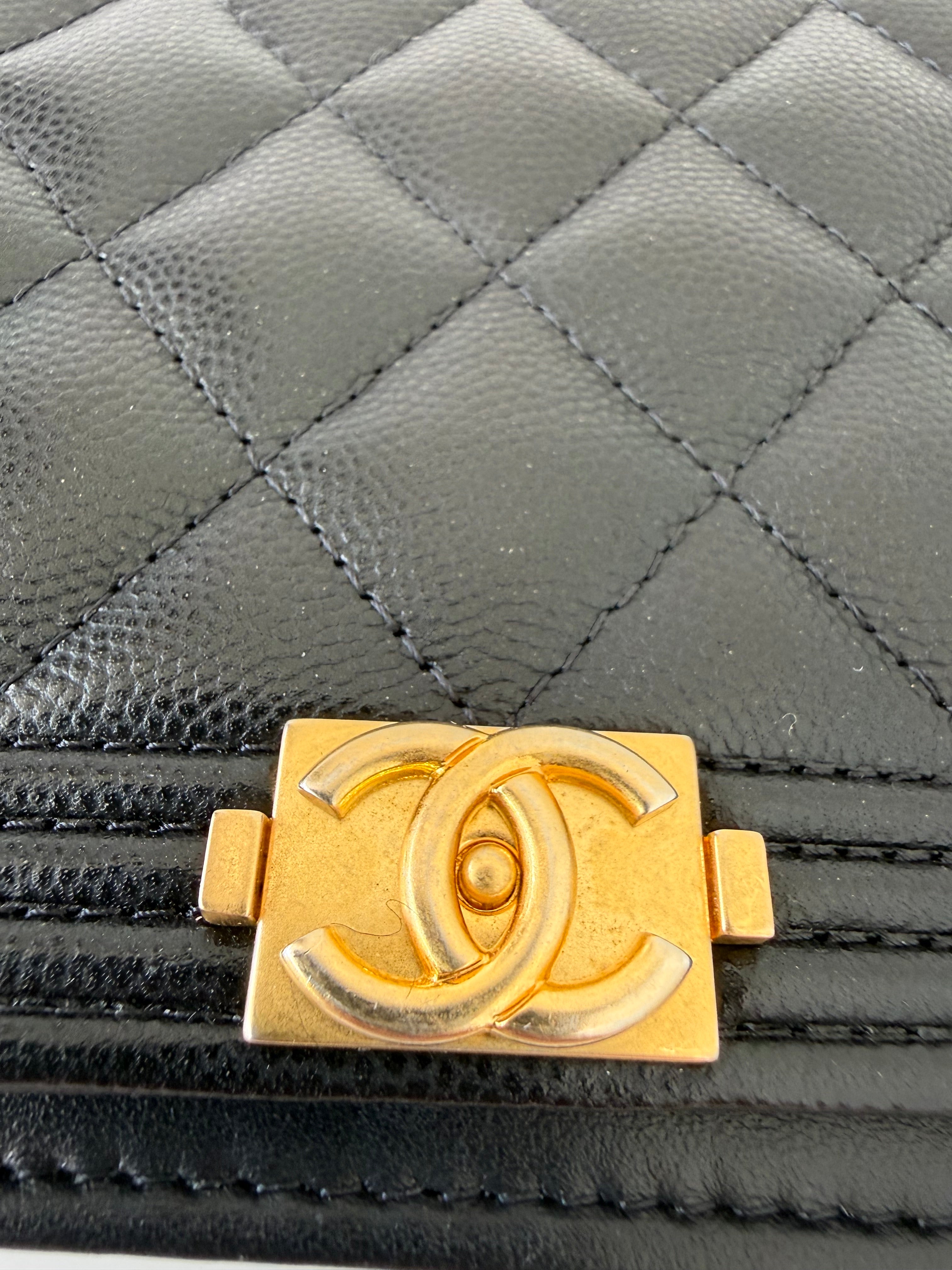 Chanel Black Caviar Boy Wallet On Chain w Gold Hardware