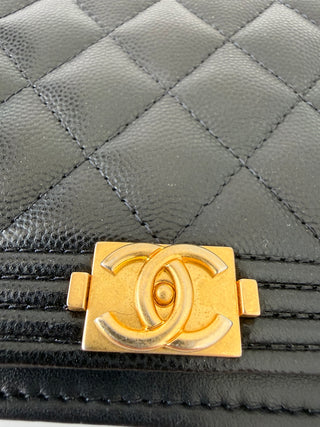 Chanel Black Caviar Boy Wallet On Chain w Gold Hardware