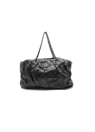 Black Glazed Calfskin Large Twisted Tote