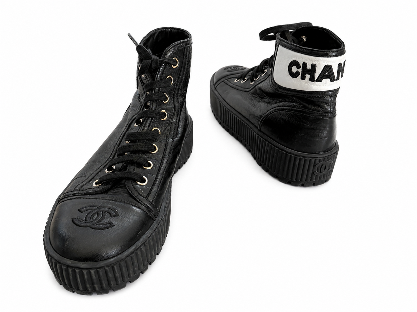 Black Calfskin Platform High Top Sneakers Size 36.5