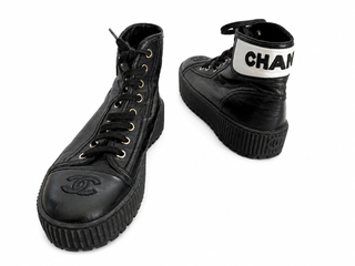 Black Calfskin Platform High Top Sneakers Size 36.5