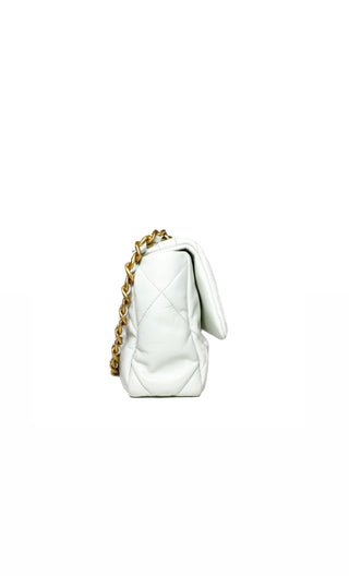 White Chanel 19 Small Flap Bag in Lambskin Leather