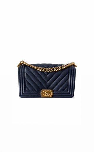 Navy Blue Chevron Leather Boy Bag Excellent Condition