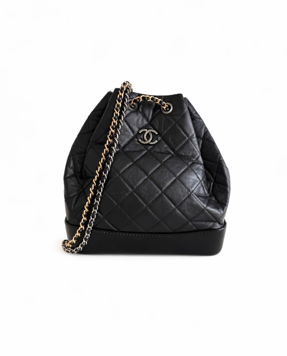 Chanel Black Quilted Aged Calfskin Small Backpack Excellent Condition