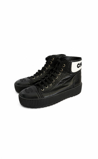 Black Calfskin Platform High Top Sneakers Size 36.5