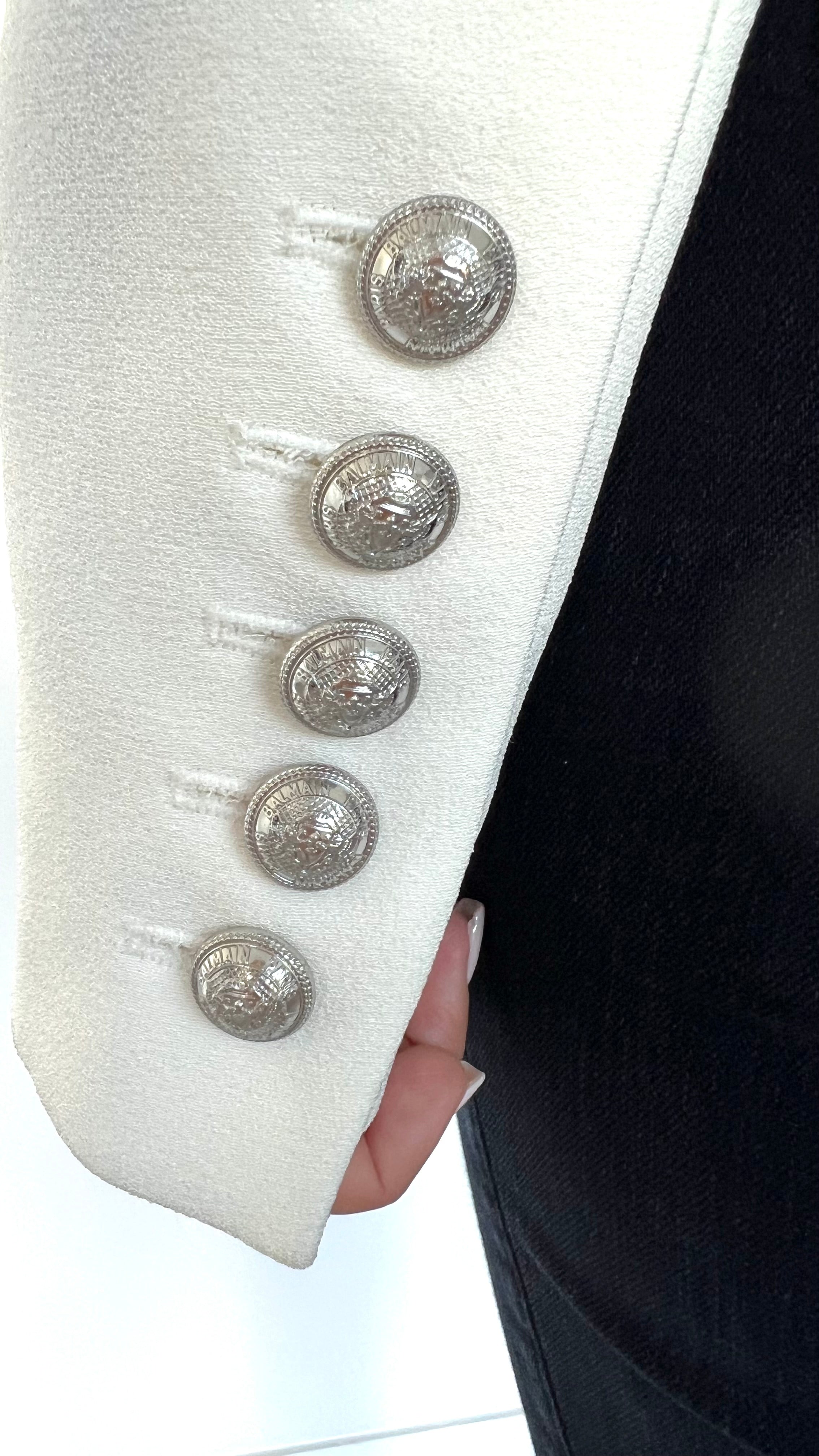 White Cropped Blazer with Silver Buttons