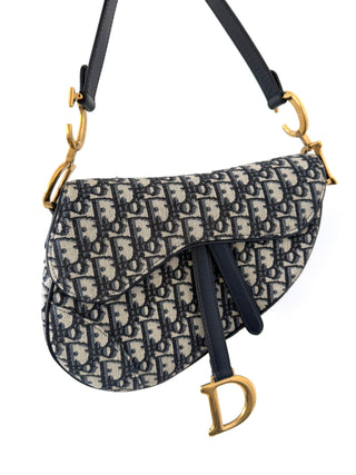 Dior Blue Oblique Canvas Medium Saddle Bag Excellent Condition