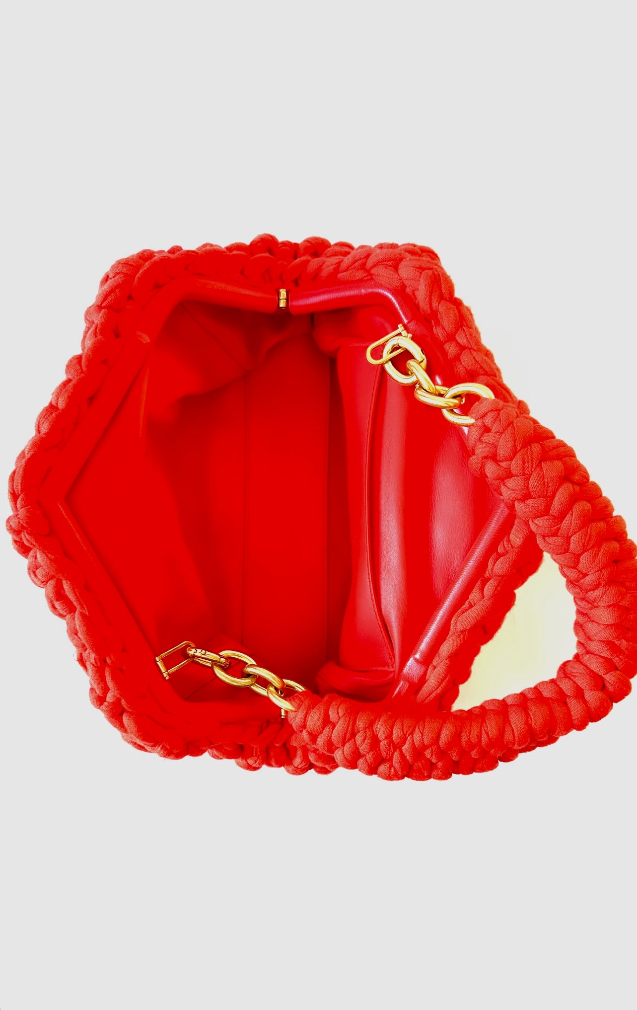 Red Chunky Knit Small Tip Top Handle Bag