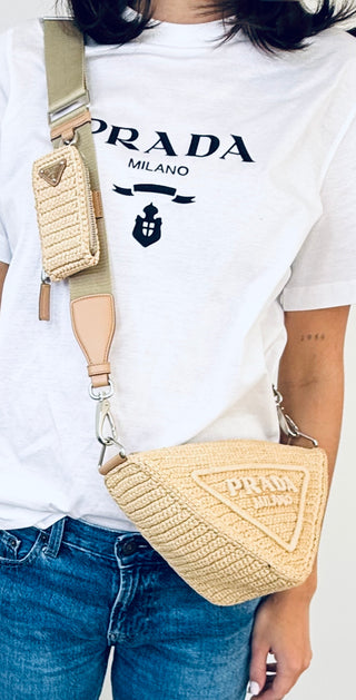 Prada Natural Raffia Triangle Shoulder Bag