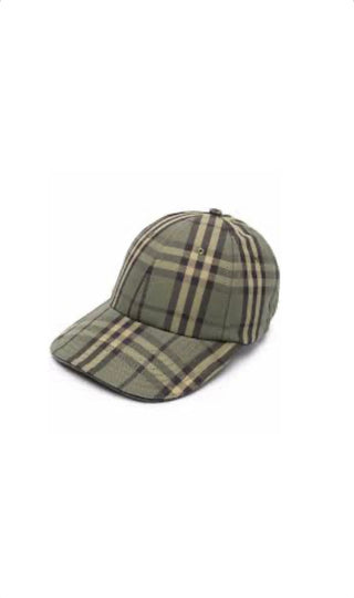 Khaki Burberry Check Print Canvas Baseball Cap