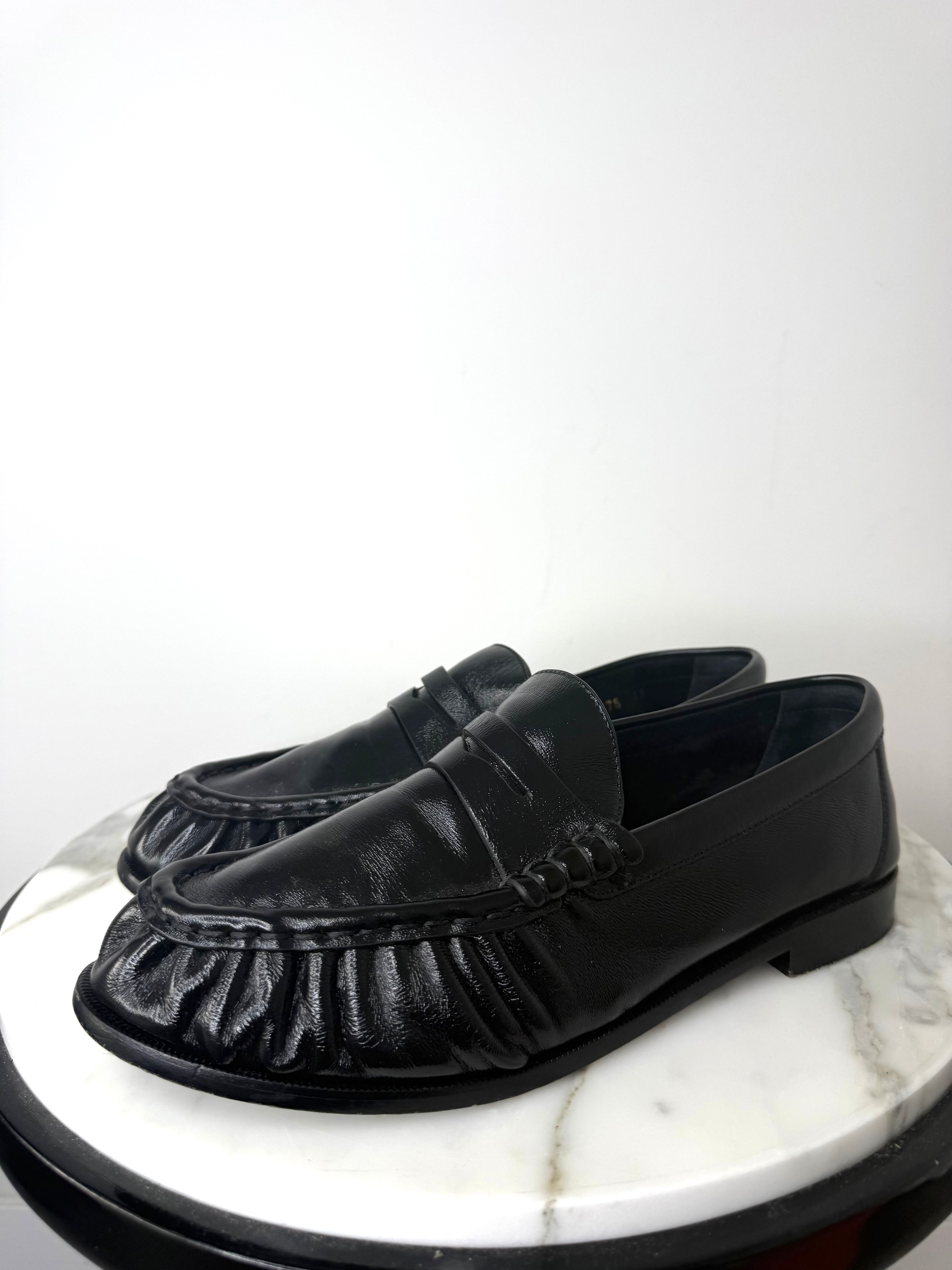 YSL Black Ruched Leather Loafer Excellent Condition