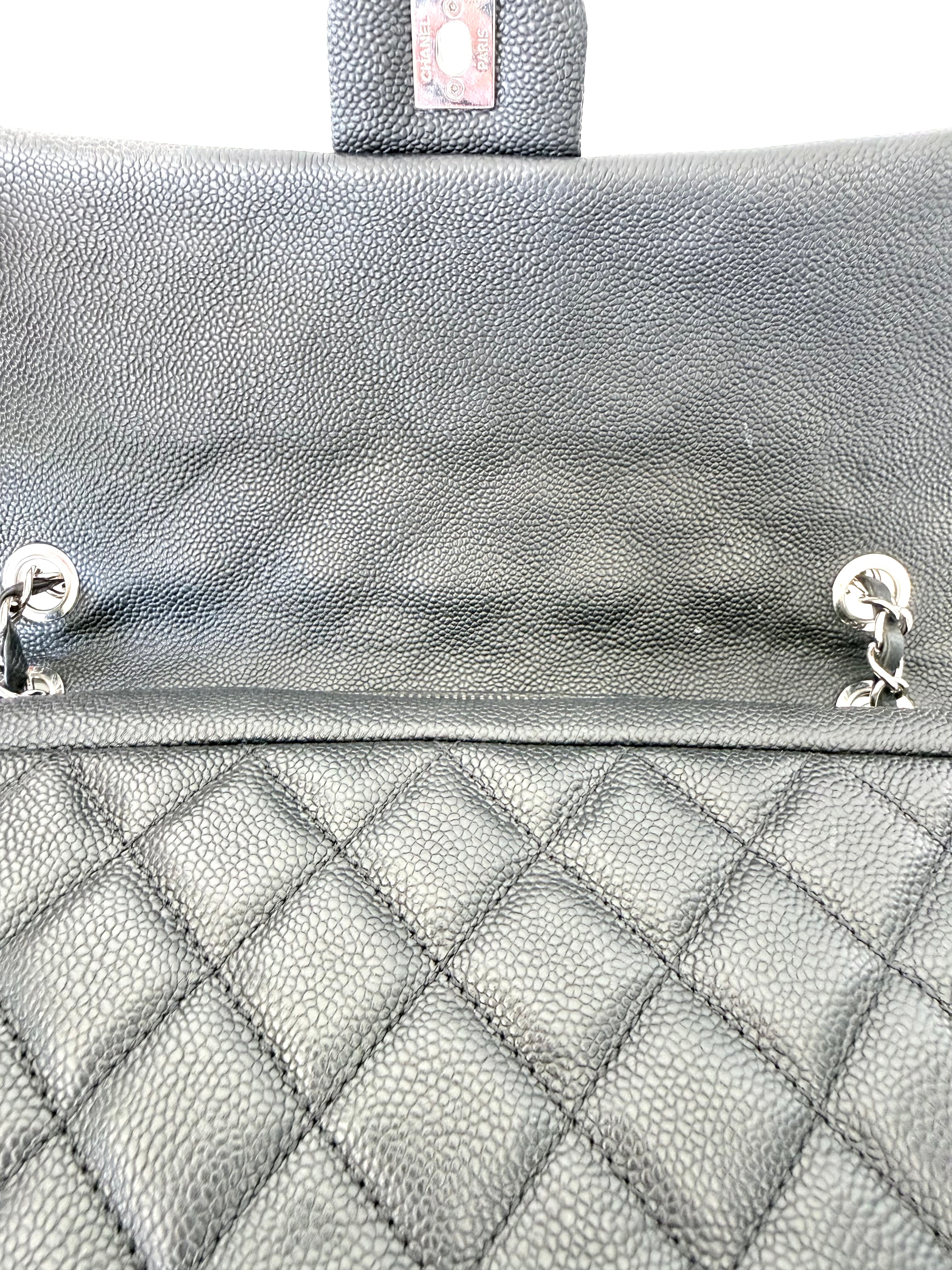 Black Quilted Caviar Jumbo Easy Flap Bag Good Condition