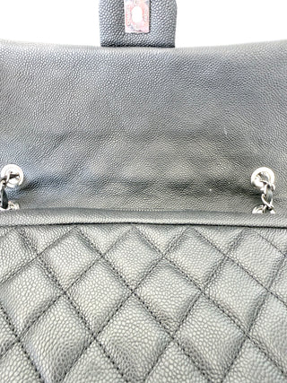Black Quilted Caviar Jumbo Easy Flap Bag Good Condition
