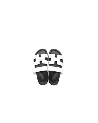 White & Black Leather Chypre Sandals