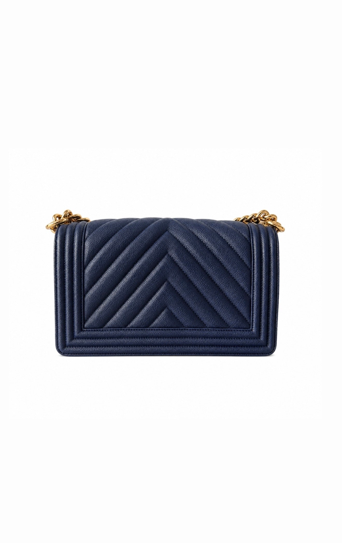 Navy Blue Chevron Leather Boy Bag Excellent Condition