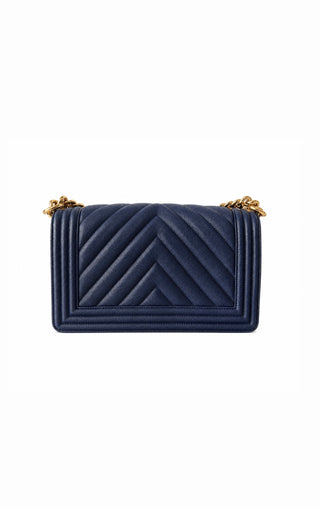 Navy Blue Chevron Leather Boy Bag Excellent Condition