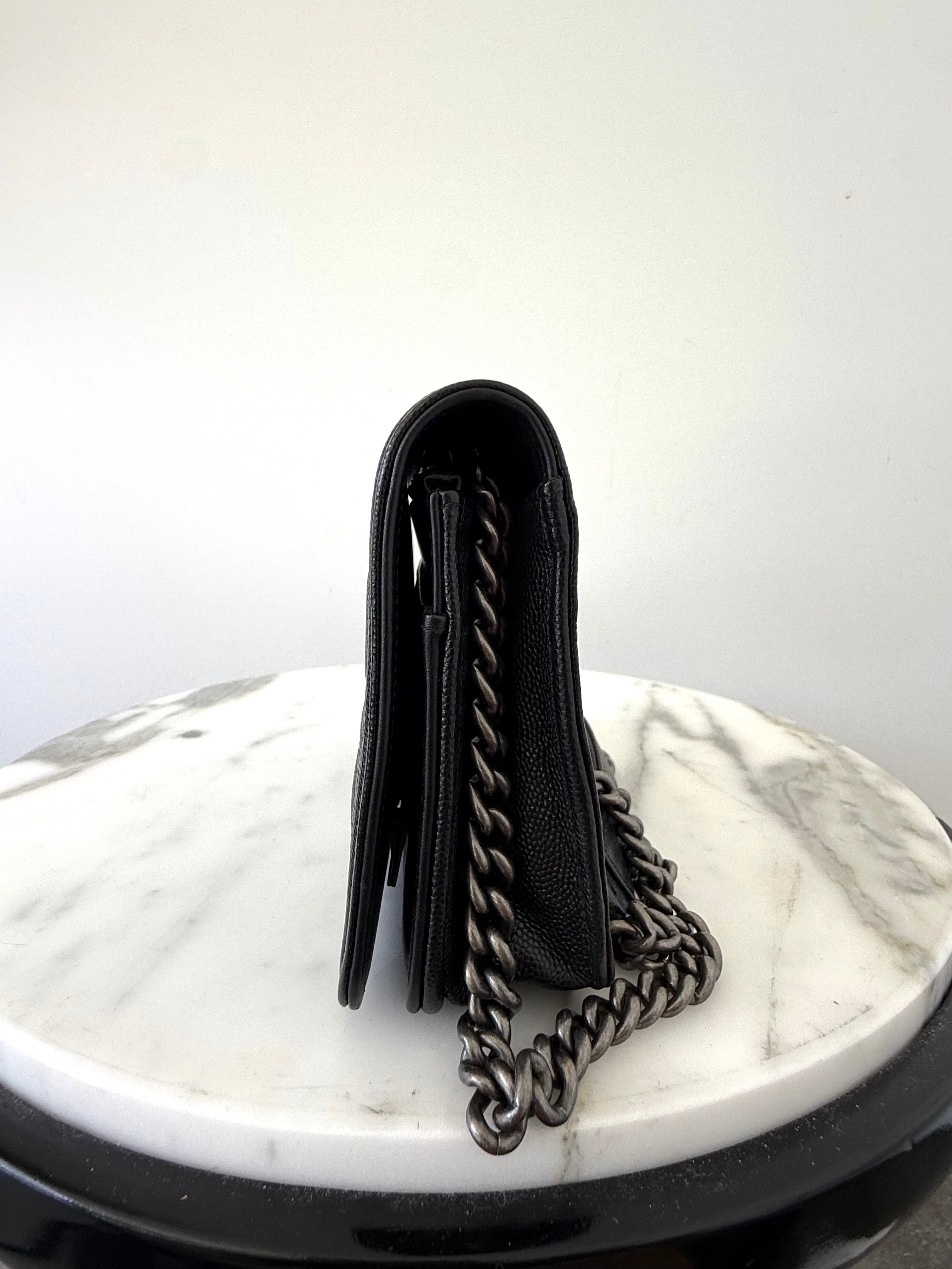Chanel Black Caviar Boy Wallet On Chain w Ruthenium Hardware