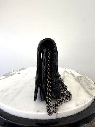 Chanel Black Caviar Boy Wallet On Chain w Ruthenium Hardware