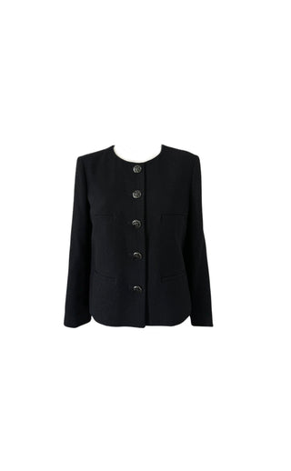 Black Coco Wool Jacket w Camellia Buttons