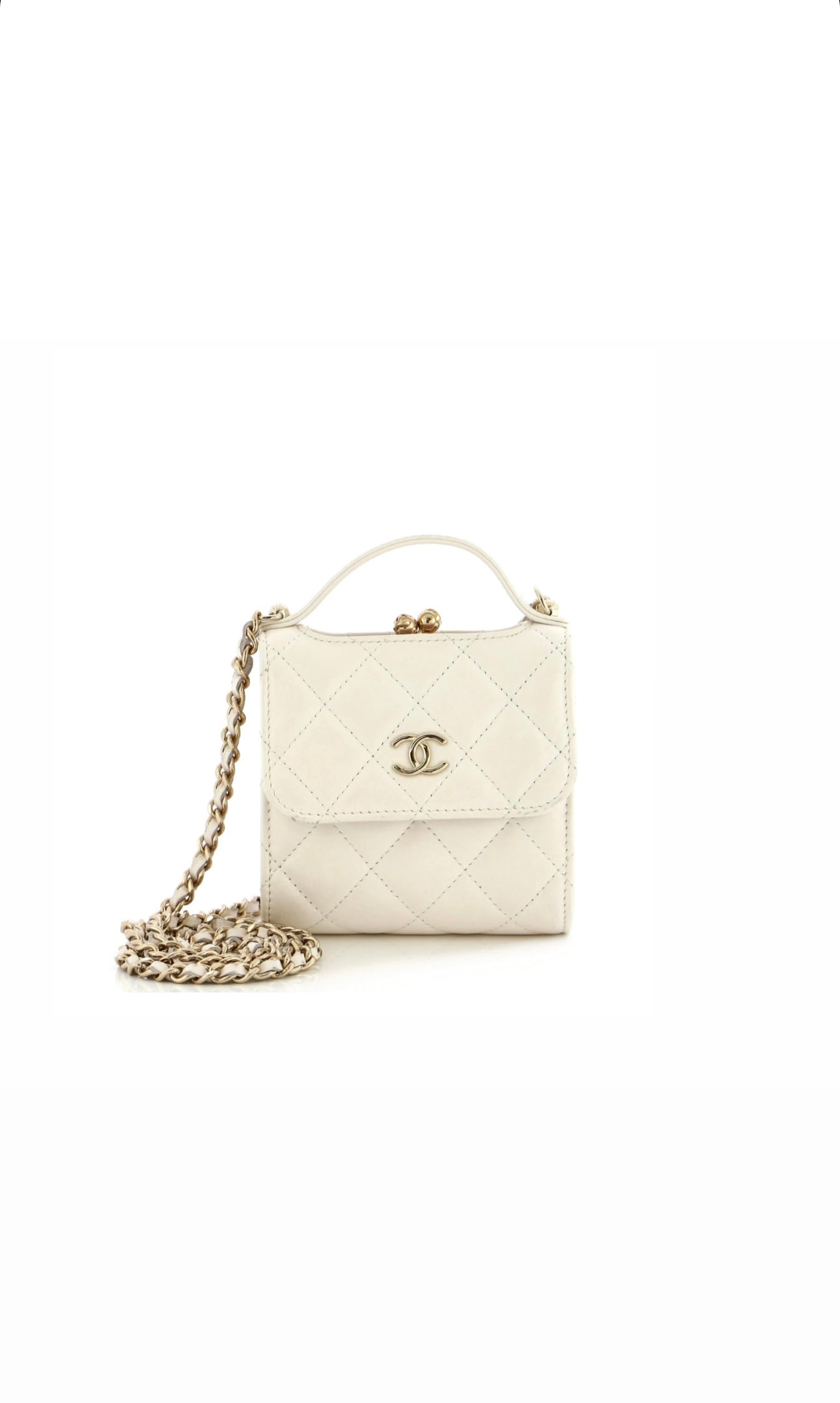 Off White Kisslock Frame Top Handle Quilted Lambskin Mini Bag