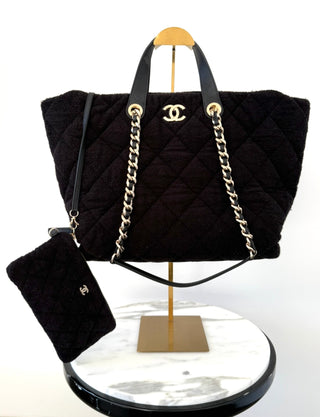 Chanel Black Terry Coco Shopping Tote Excellent Condition