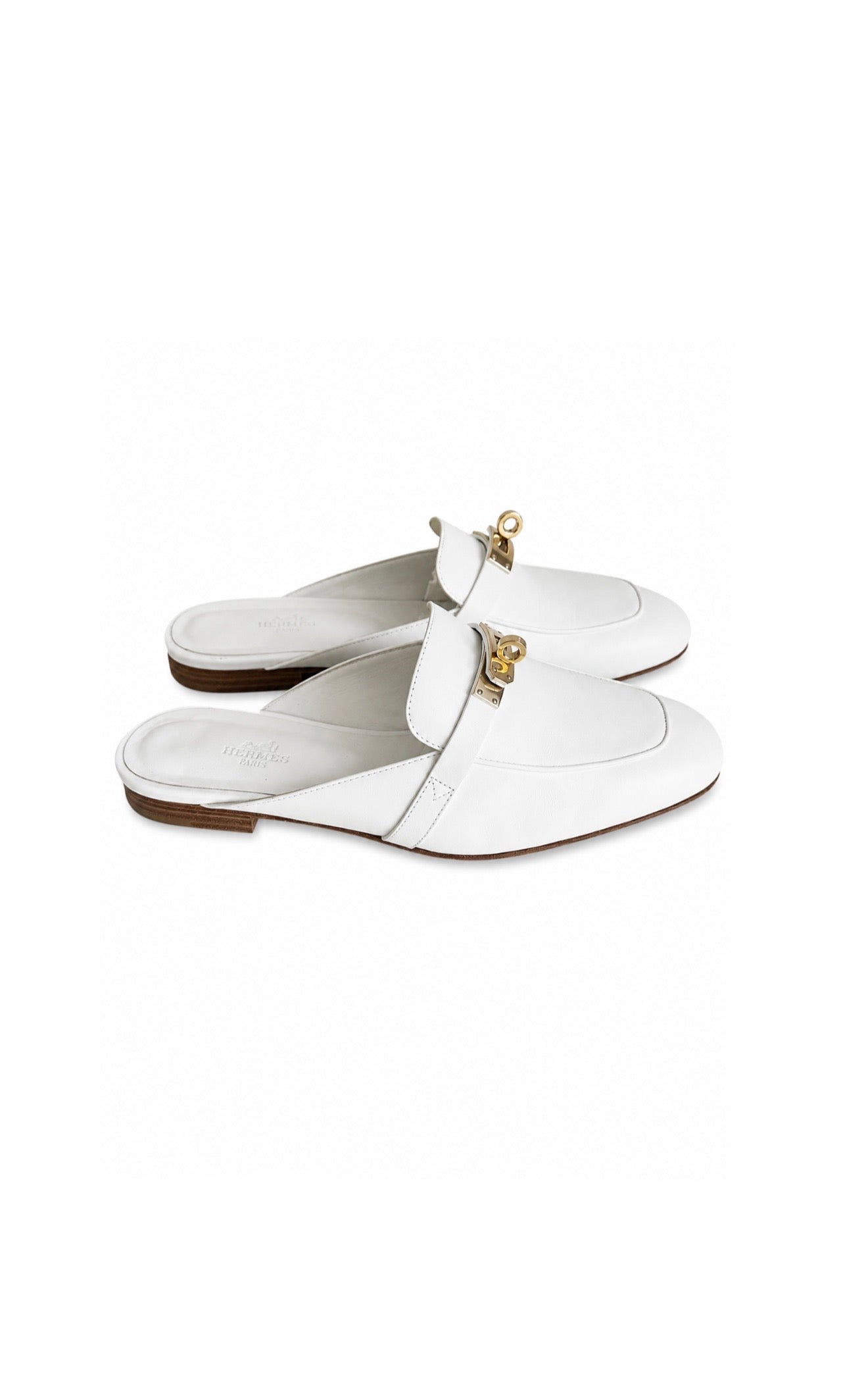 Hermes White Calfskin Oz Mules Excellent Condition Size 39