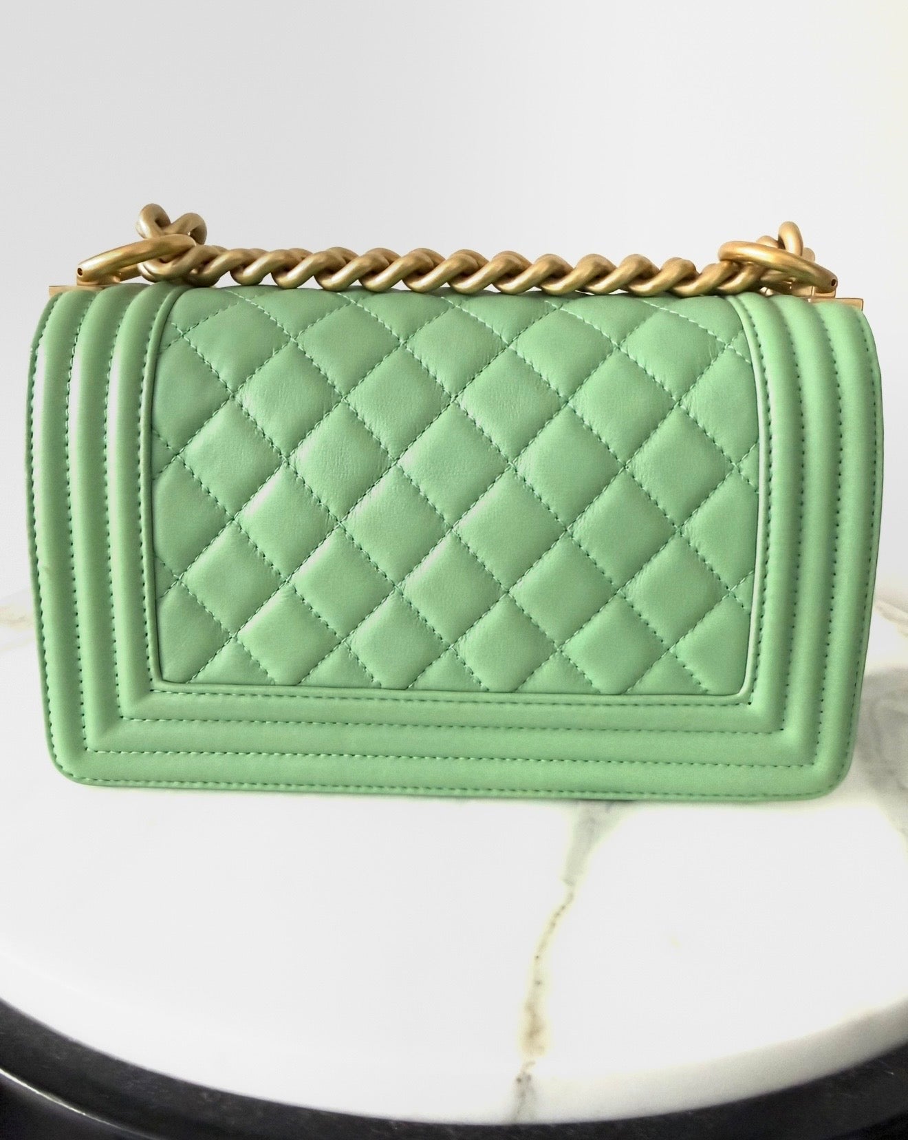 Green Quilted Calfskin Small Boy Bag