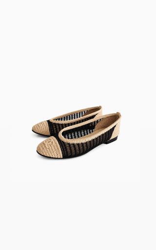Beige & Black Raffia Ballerina Flats Excellent Condition