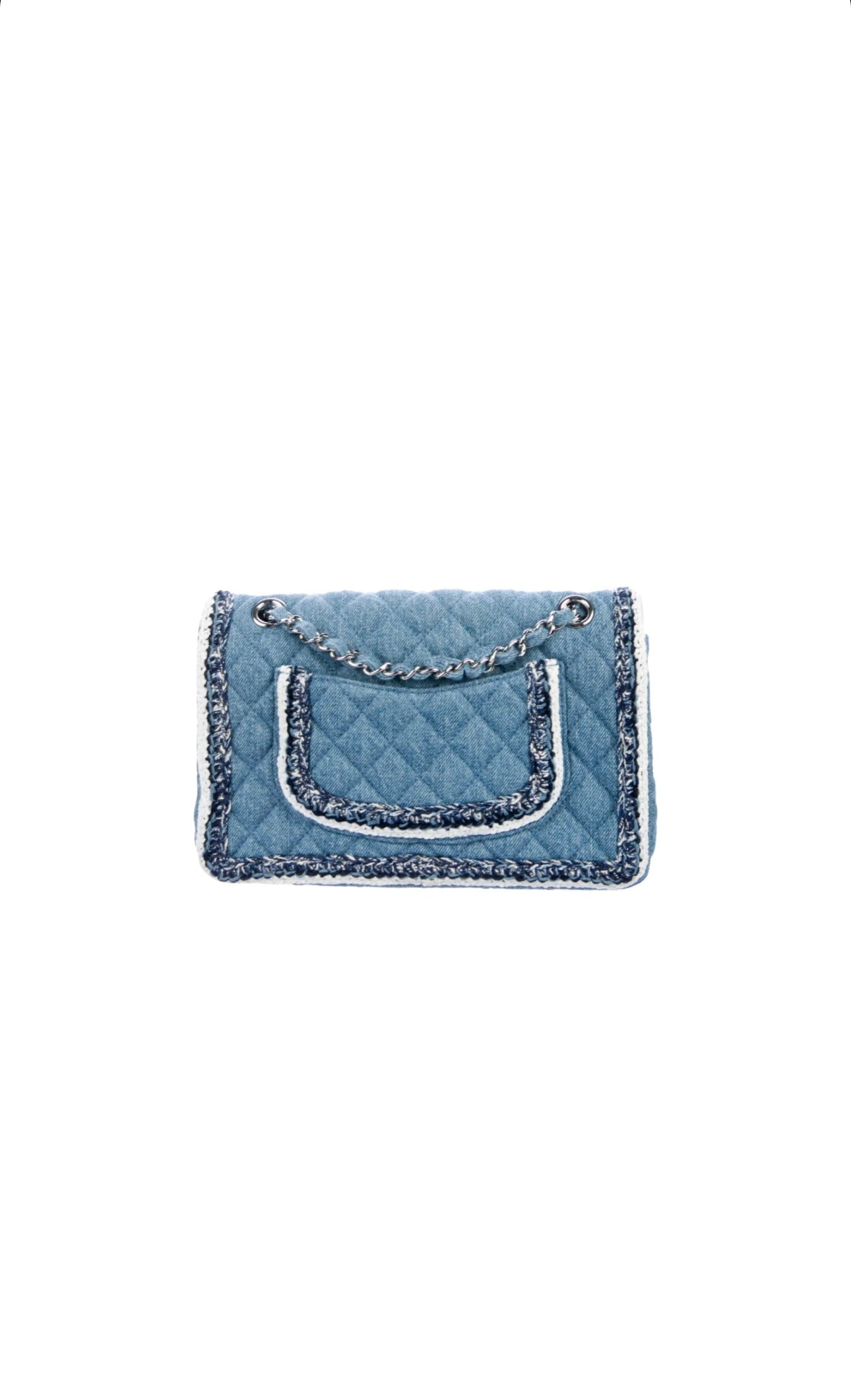 Blue Denim Quilted Braid Trim Shoulder Bag