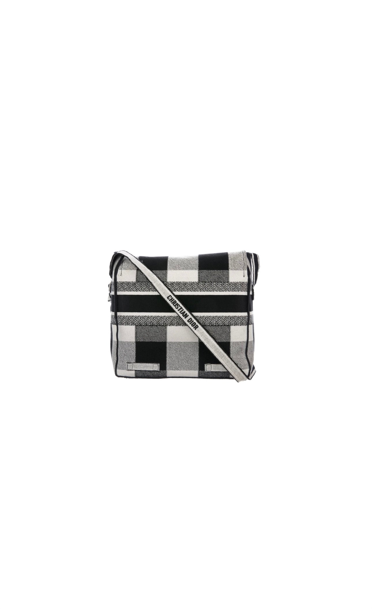 Black & White Tartan Canvas Messenger Tote