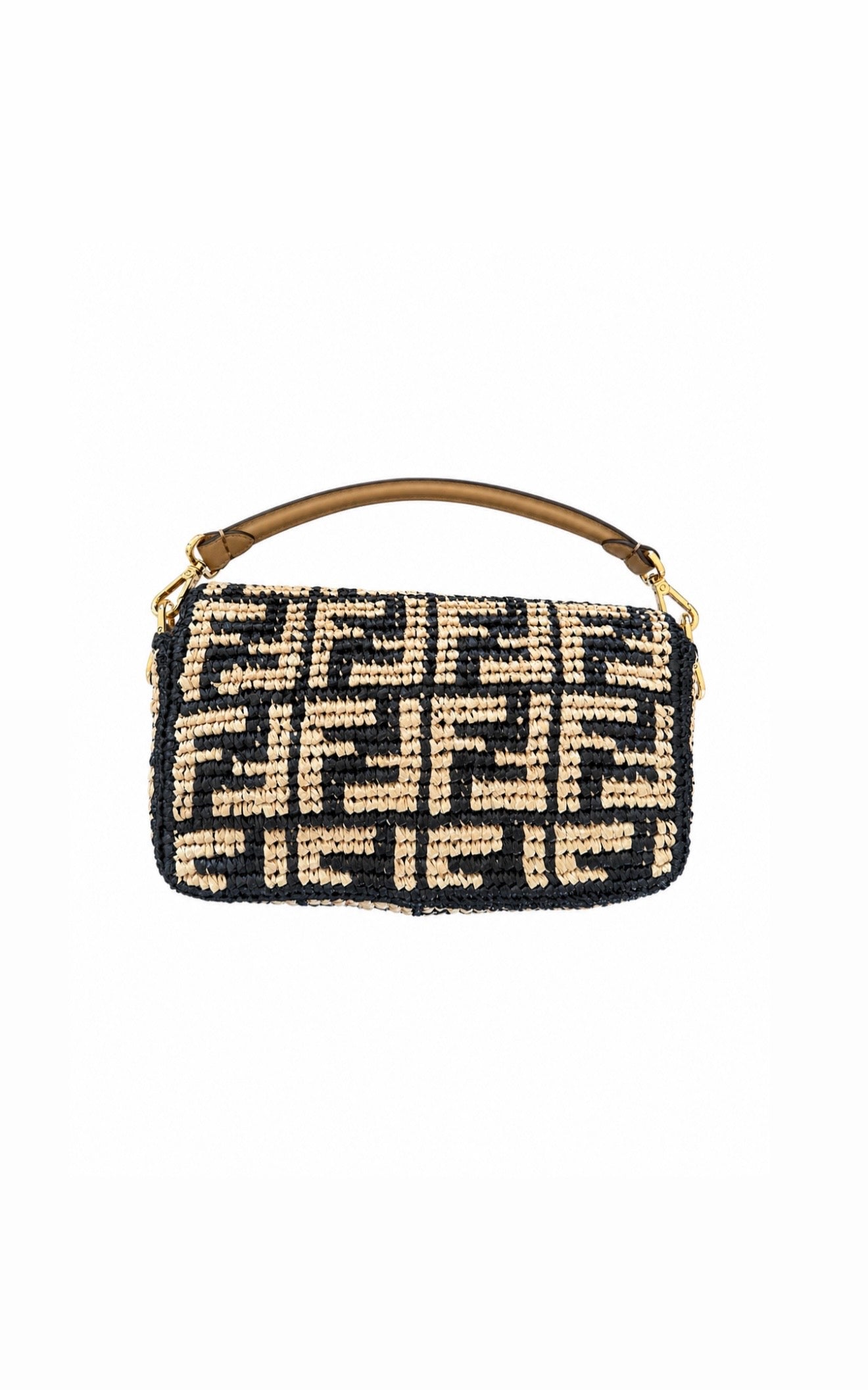 FENDI Raffia Zucca Baguette Satchel Like New Condition