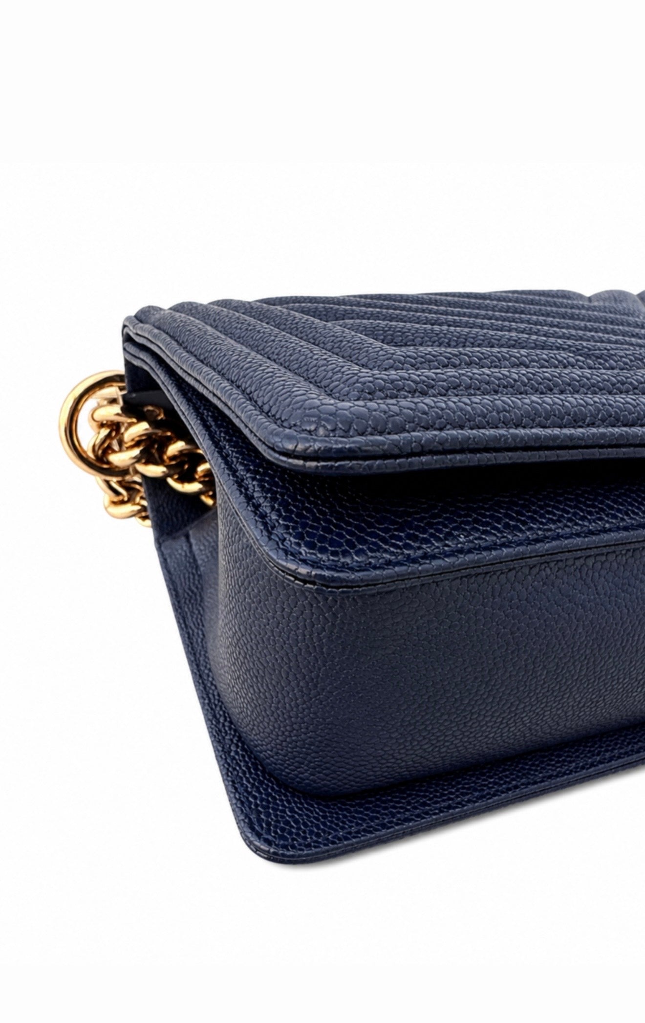 Navy Blue Chevron Leather Boy Bag Excellent Condition