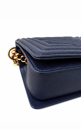 Navy Blue Chevron Leather Boy Bag Excellent Condition