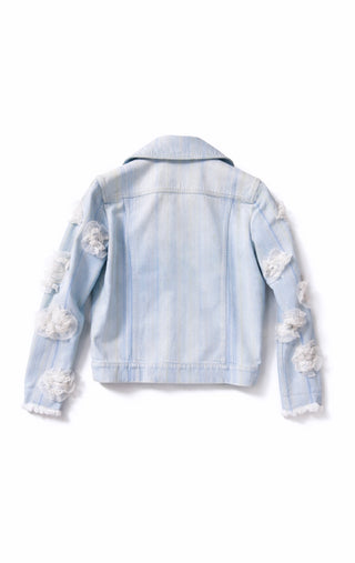 Chanel Light Blue Denim Jacket w  White Floral Detail