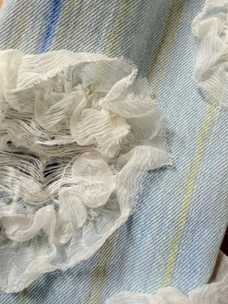 Chanel Light Blue Denim Jacket w  White Floral Detail