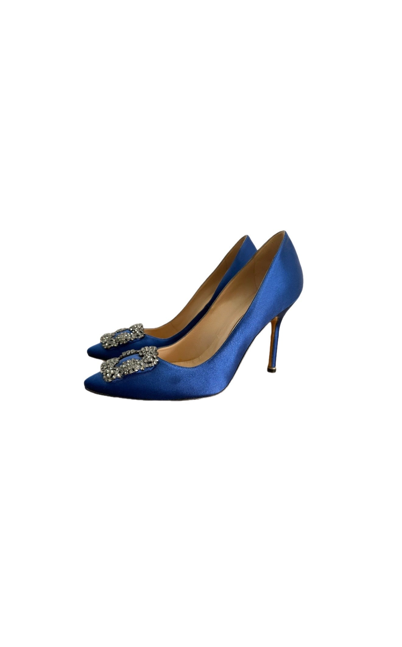 Manolo Blahnik Blue Satin Hangisi Pumps Like New Condition Size 37.5
