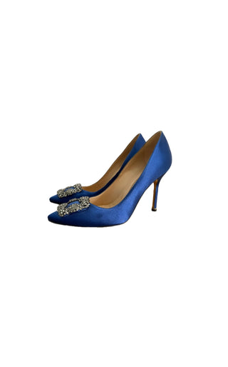 Manolo Blahnik Blue Satin Hangisi Pumps Like New Condition Size 37.5
