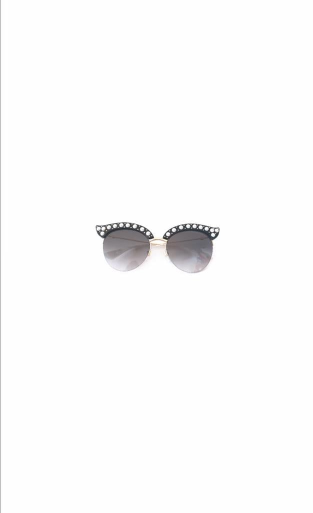 Black & Gold Cat Eye Sunglasses with Pearls.