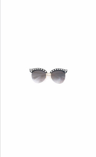 Black & Gold Cat Eye Sunglasses with Pearls.