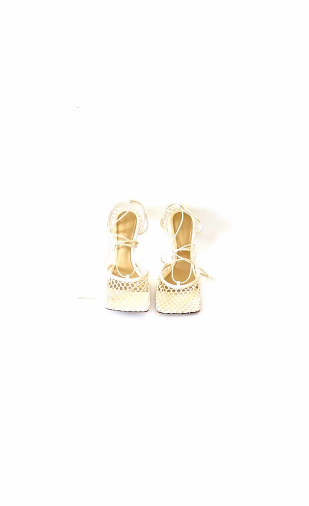 Beige Stretch Lace Up Sandals