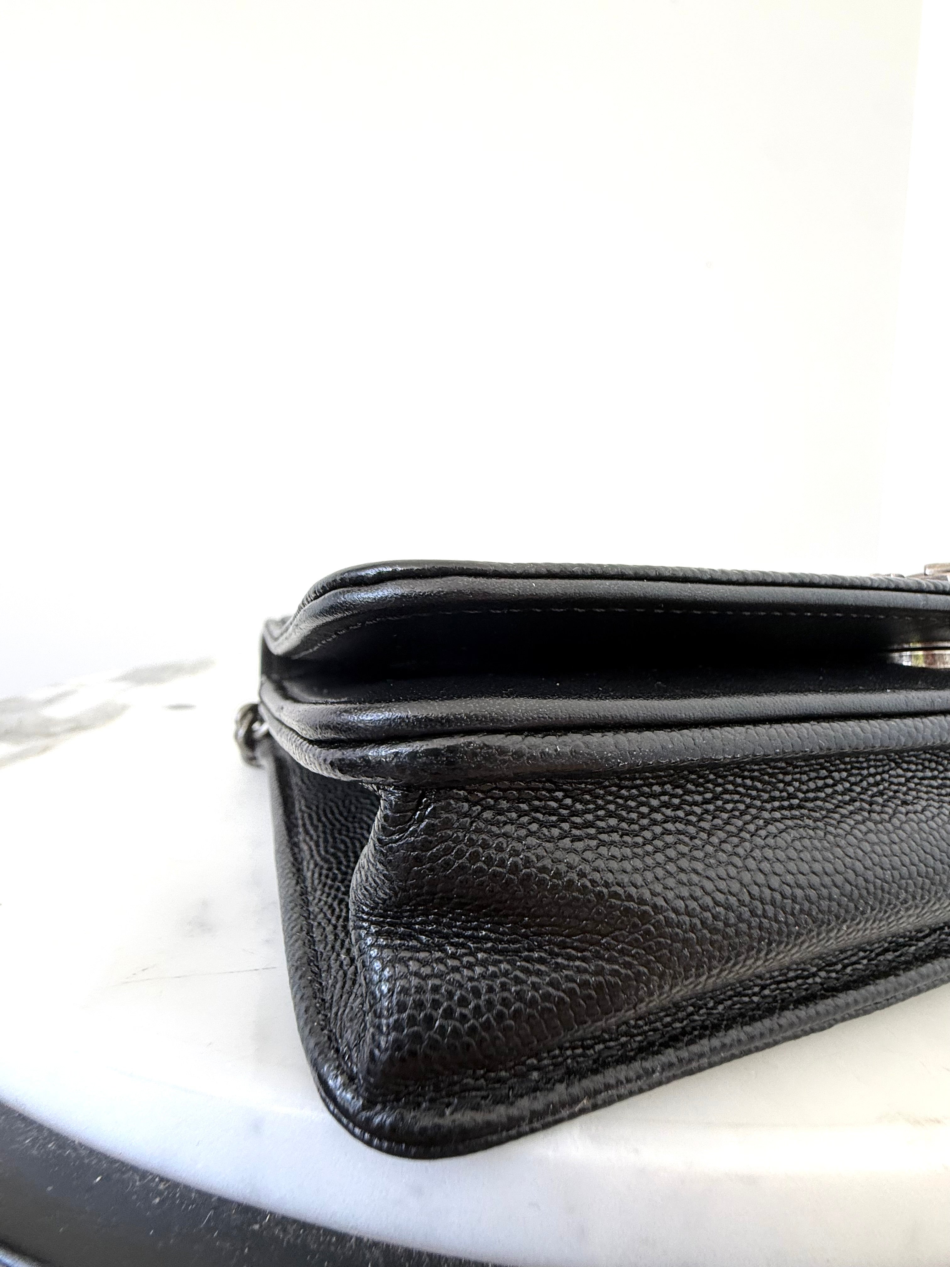 Chanel Black Caviar Boy Wallet On Chain w Ruthenium Hardware