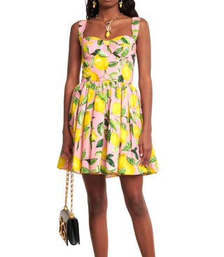 Pink Lemon Print Mini Cotton Dress