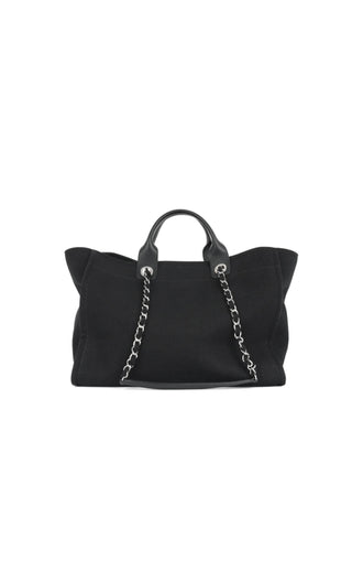 Black Canvas Large Deauville Tote w Pearl Embellishments